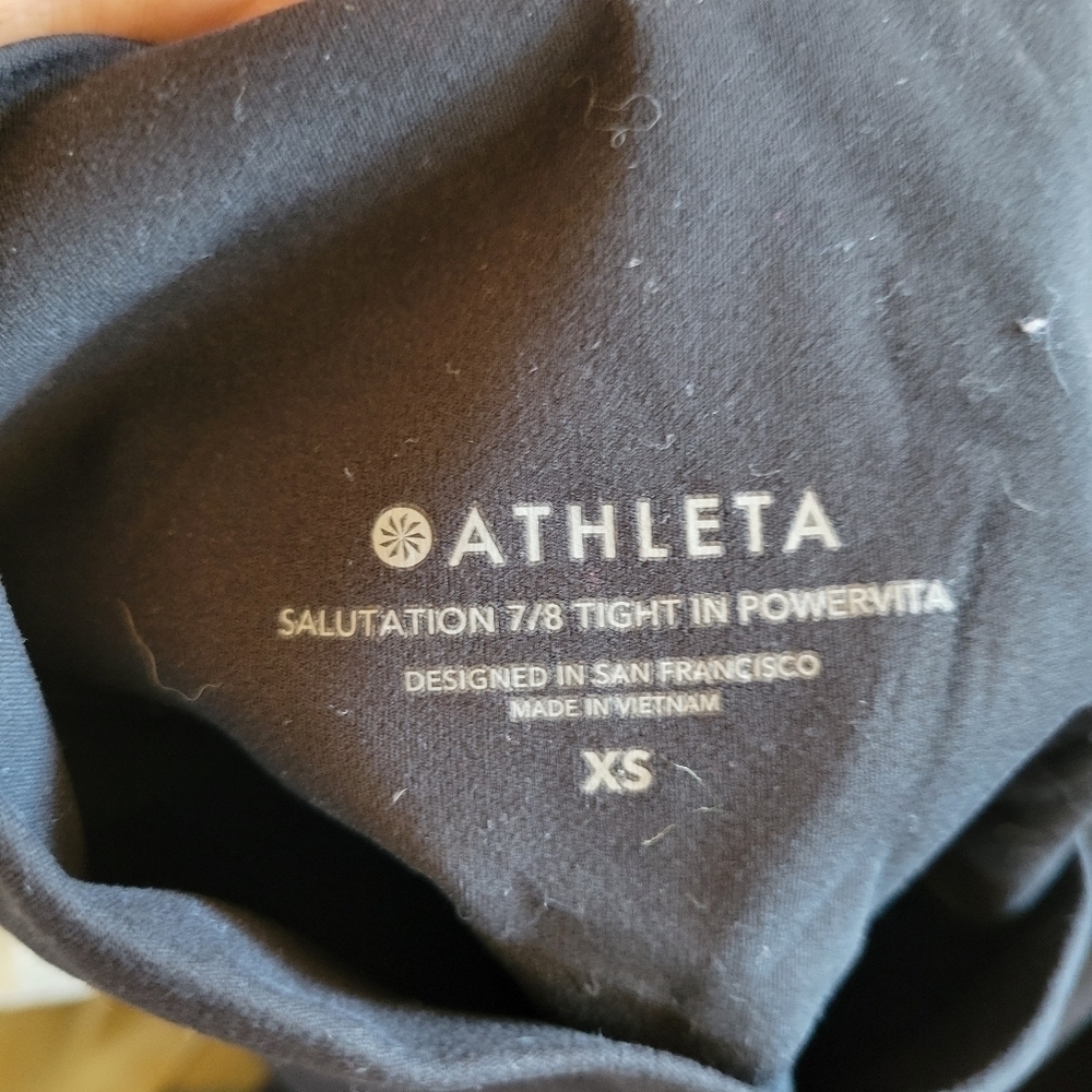 Athleta Salutations 7/8 Tight in Powervita Legging Cropped Black Blue XS Extra S - Picture 3 of 10